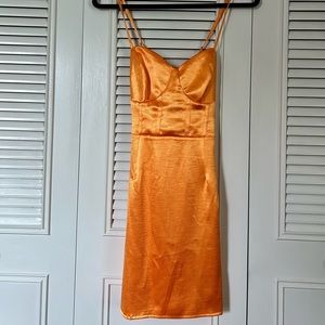 Neon orange dress with corset back